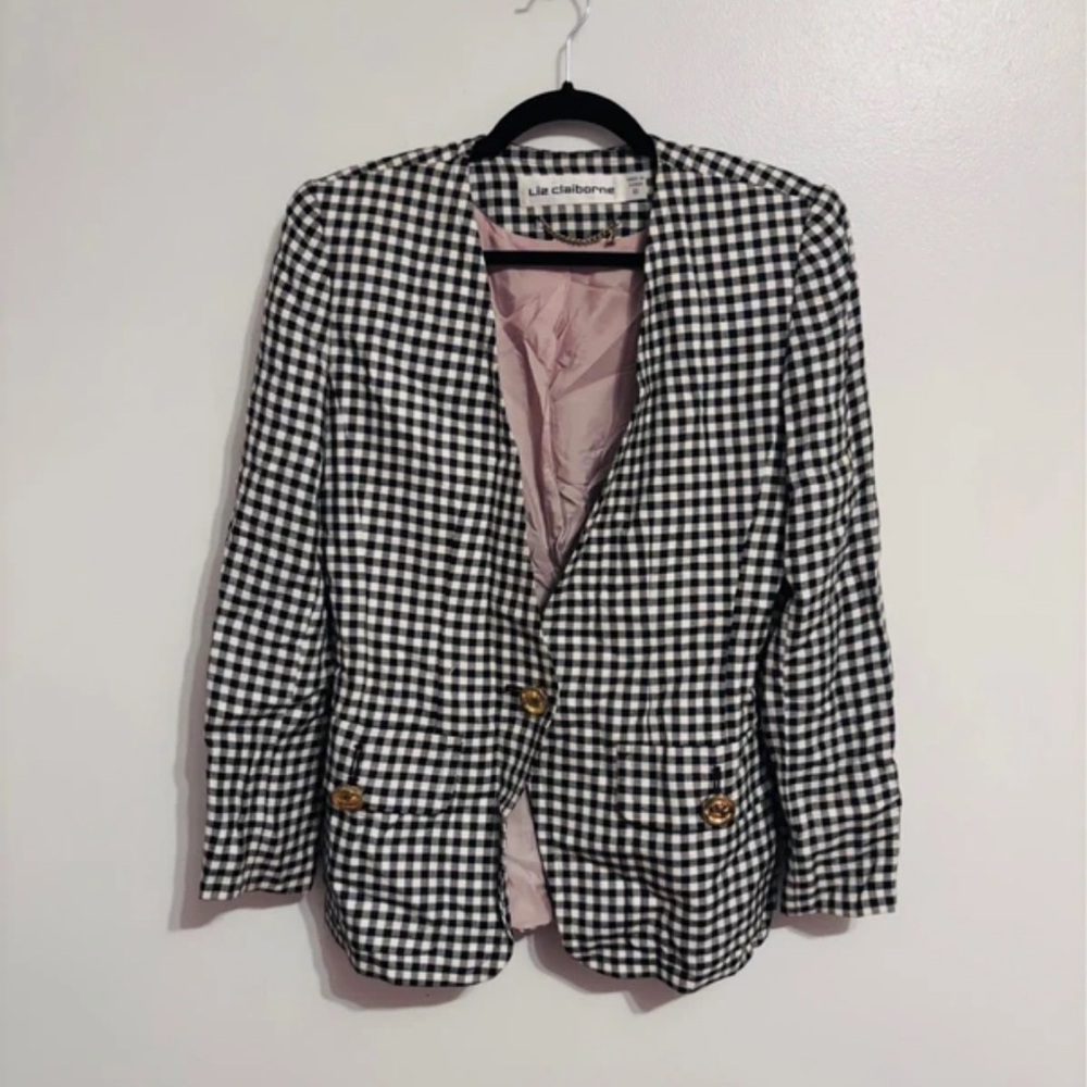 Liz Claiborne Gingham Blazer with Gold Buttons